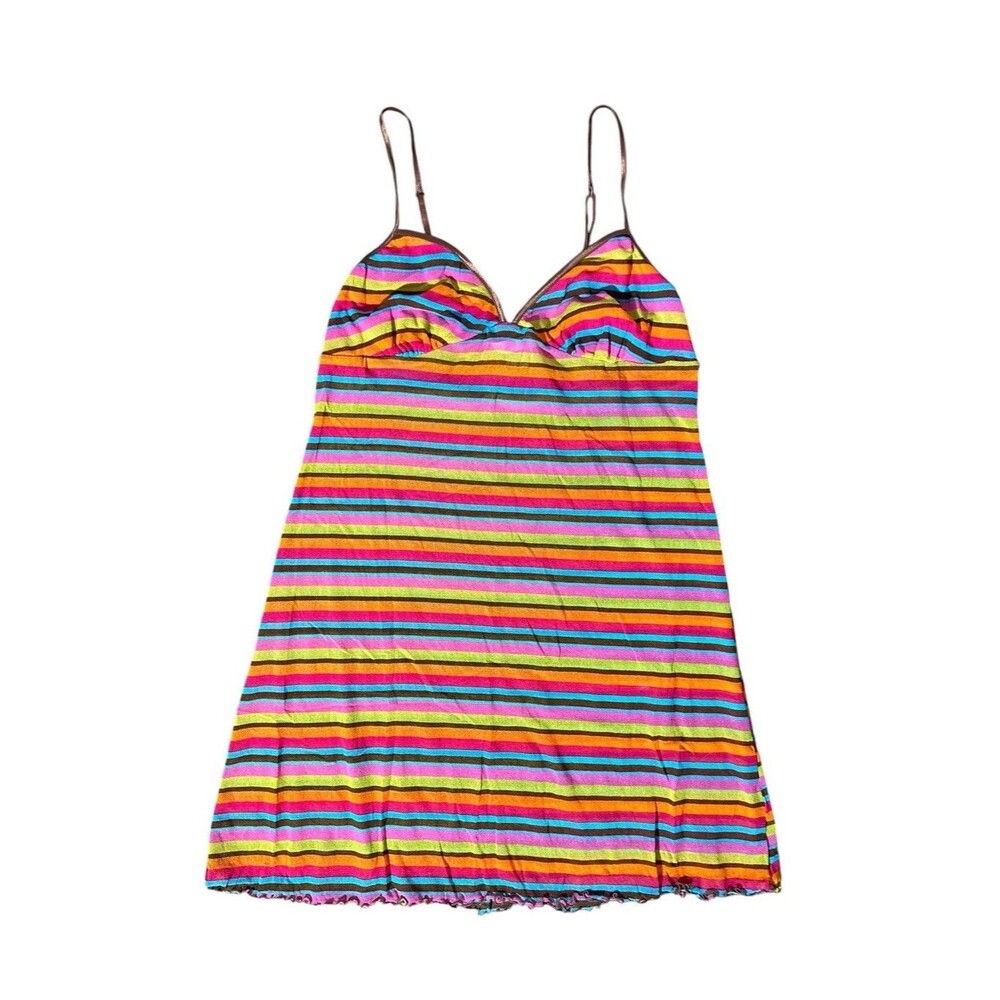 Y2K Victoria's Secret Striped Nylon Mesh Babydoll Chemise Colorful Sz S Vintage